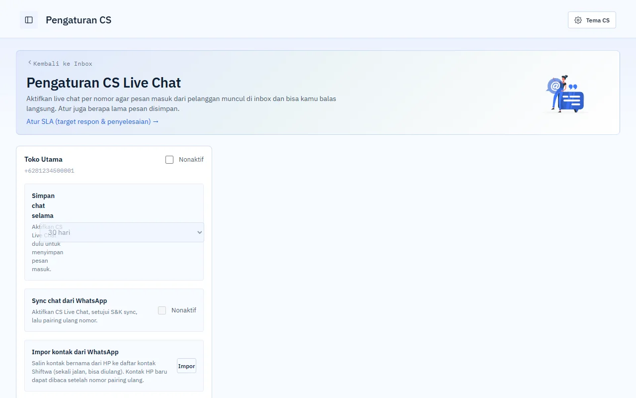Pengaturan CS Live Chat